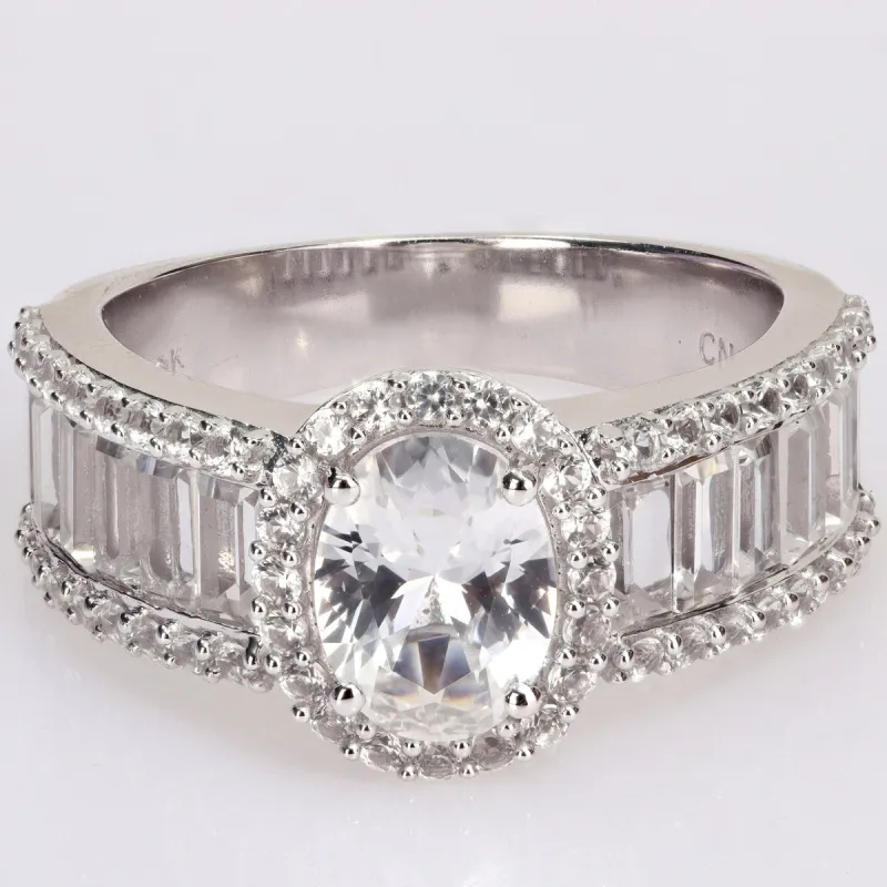 Miadora 10k White Gold 4 3/5ct TGW Oval-cut Created White Sapphire Halo Engagement Ring sold by Zulily