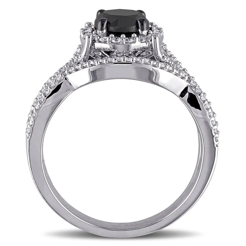 Miadora Signature Collection 10k White Gold 1 1/2ct TDW Black and White Diamond 3-piece Halo Bridal Ring Set (G-H, I2-I3) sold by Zulily product image thumbnail 5