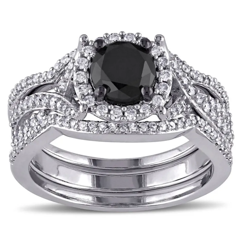 Miadora Signature Collection 10k White Gold 1 1/2ct TDW Black and White Diamond 3-piece Halo Bridal Ring Set (G-H, I2-I3) sold by Zulily