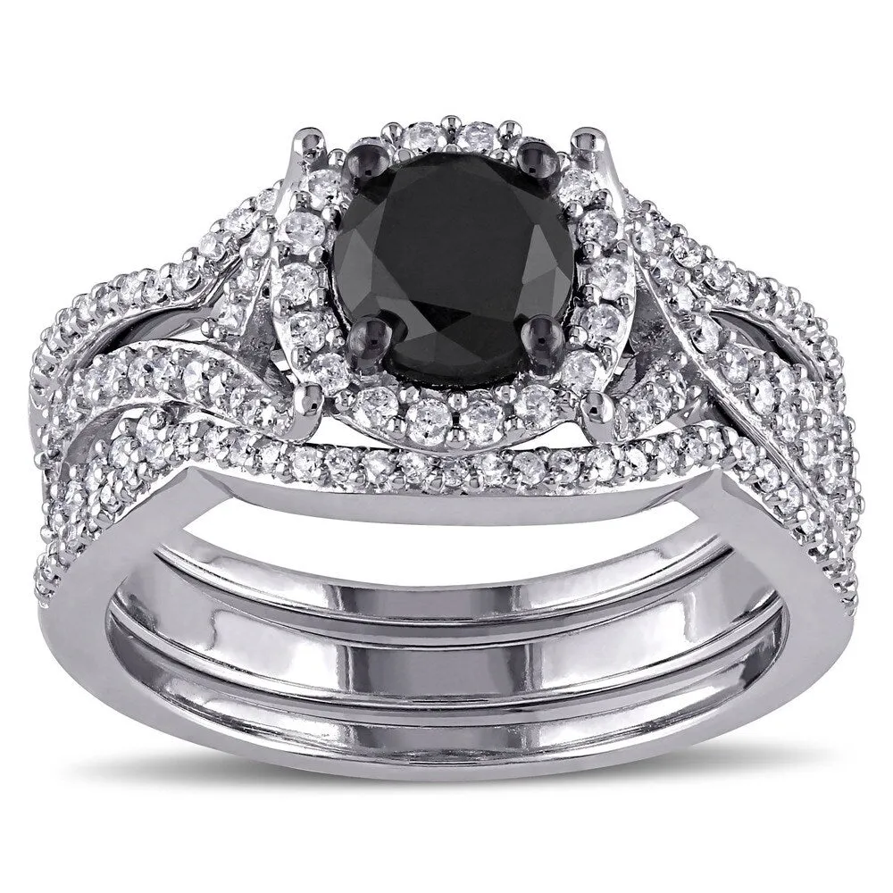 Miadora Signature Collection 10k White Gold 1 1/2ct TDW Black and White Diamond 3-piece Halo Bridal Ring Set (G-H, I2-I3) sold by Zulily