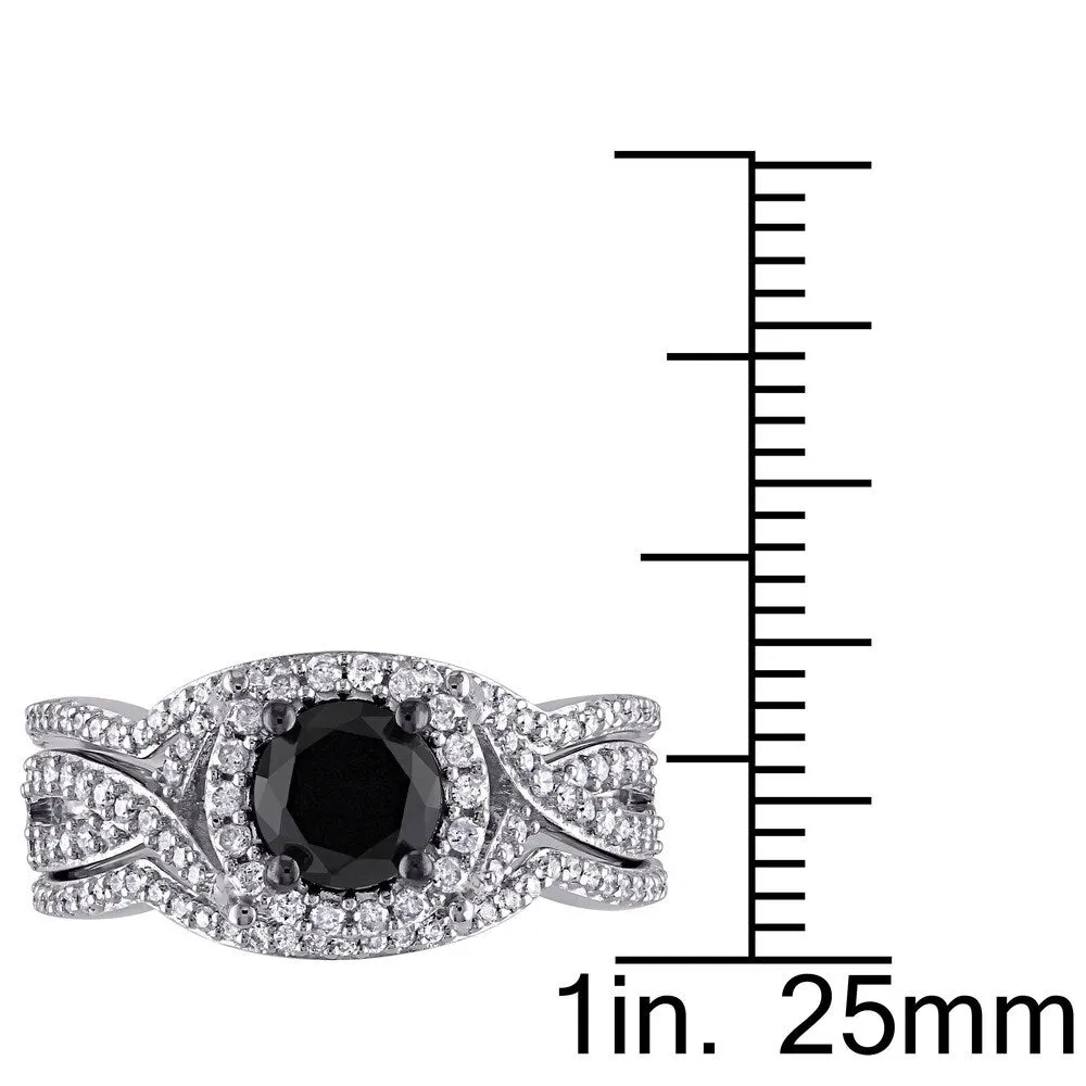 Miadora Signature Collection 10k White Gold 1 1/2ct TDW Black and White Diamond 3-piece Halo Bridal Ring Set (G-H, I2-I3) sold by Zulily product image thumbnail 3