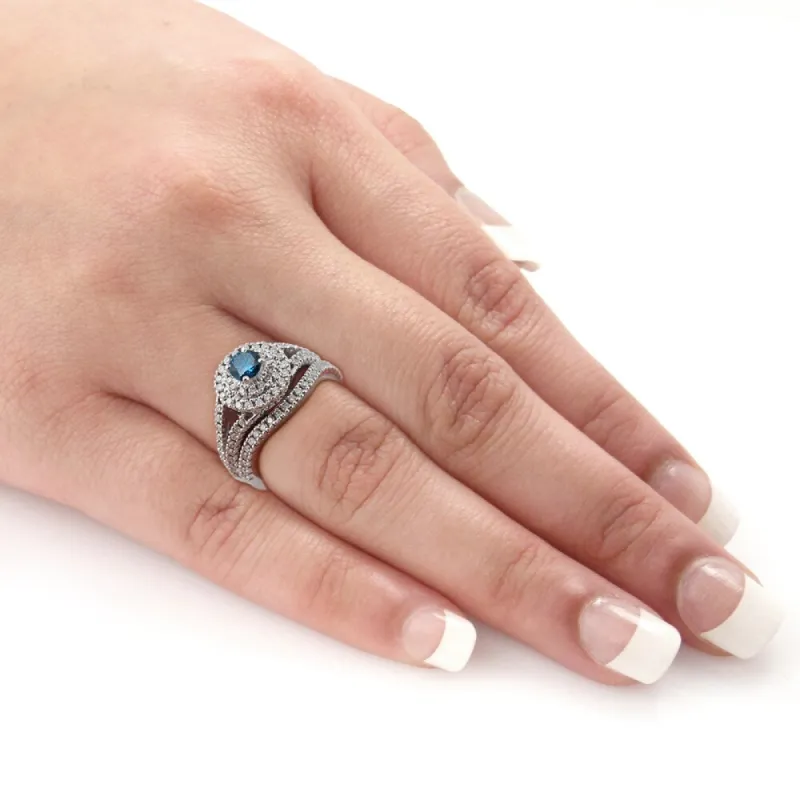 Auriya Round 1 1/5ctw Halo Blue Diamond Engagement Ring Set 14k Gold sold by Zulily