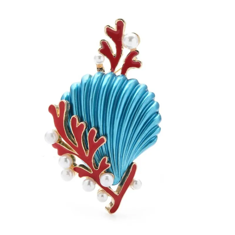 Don't AsK Blue & Red Shell Brooch With Imitation Pearls sold by Zulily