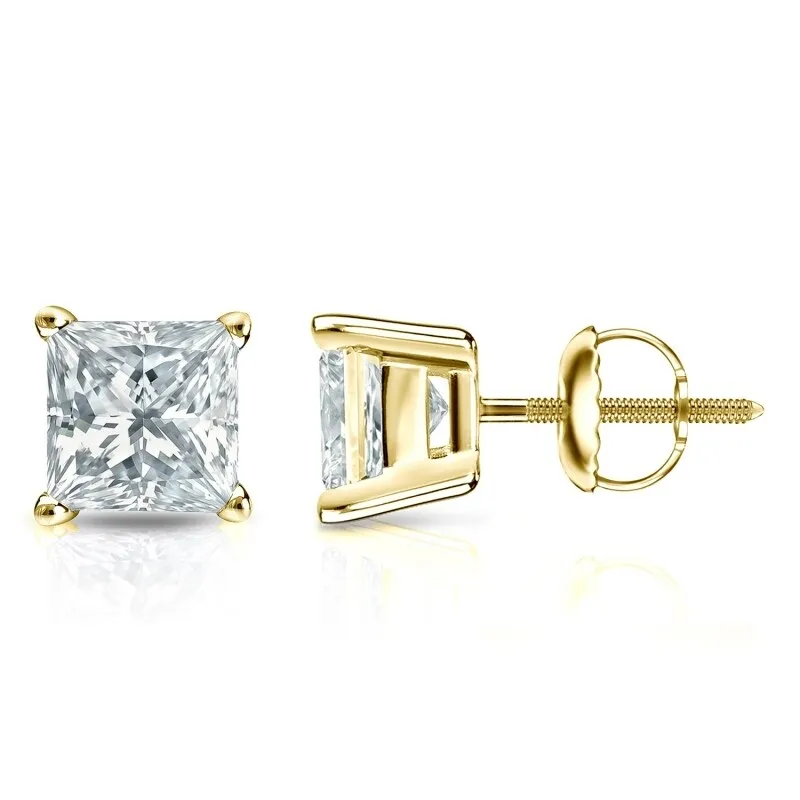 Auriya 18-karat Gold Lab Grown 3.50 carat TDW Princess Diamond Stud Earrings 4-Prong Basket Screw-back sold by Zulily product image thumbnail 2