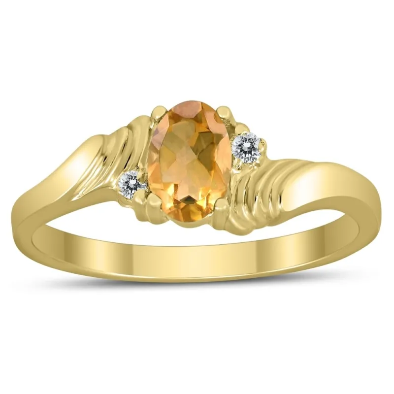 6X4MM Citrine and Diamond Wave Ring in 10K Yellow Gold sold by Zulily