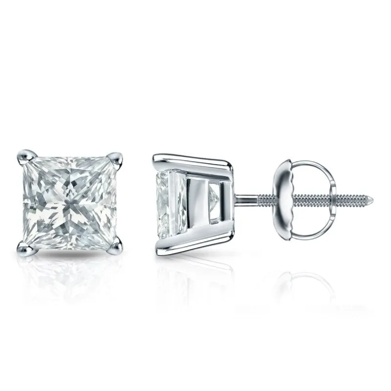 Auriya 18-karat Gold Lab Grown 3.50 carat TDW Princess Diamond Stud Earrings 4-Prong Basket Screw-back sold by Zulily