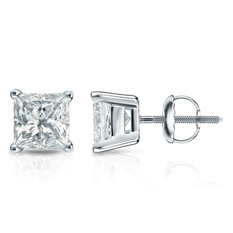 Auriya 18-karat Gold Lab Grown 3.50 carat TDW Princess Diamond Stud Earrings 4-Prong Basket Screw-back sold by Zulily