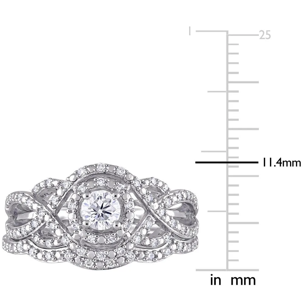 1/2ct TDW Diamond Double Halo Crossover Bridal Ring Set in 14k White Gold by Miadora sold by Zulily product image thumbnail 4