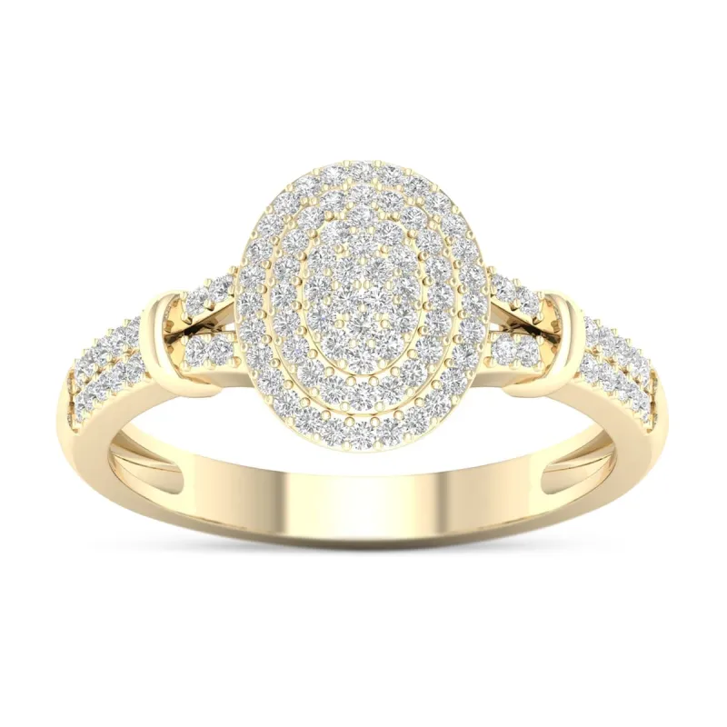 De Couer 10k Yellow Gold 1/4ct TDW Diamond Cluster Double Halo Engagement Ring sold by Zulily
