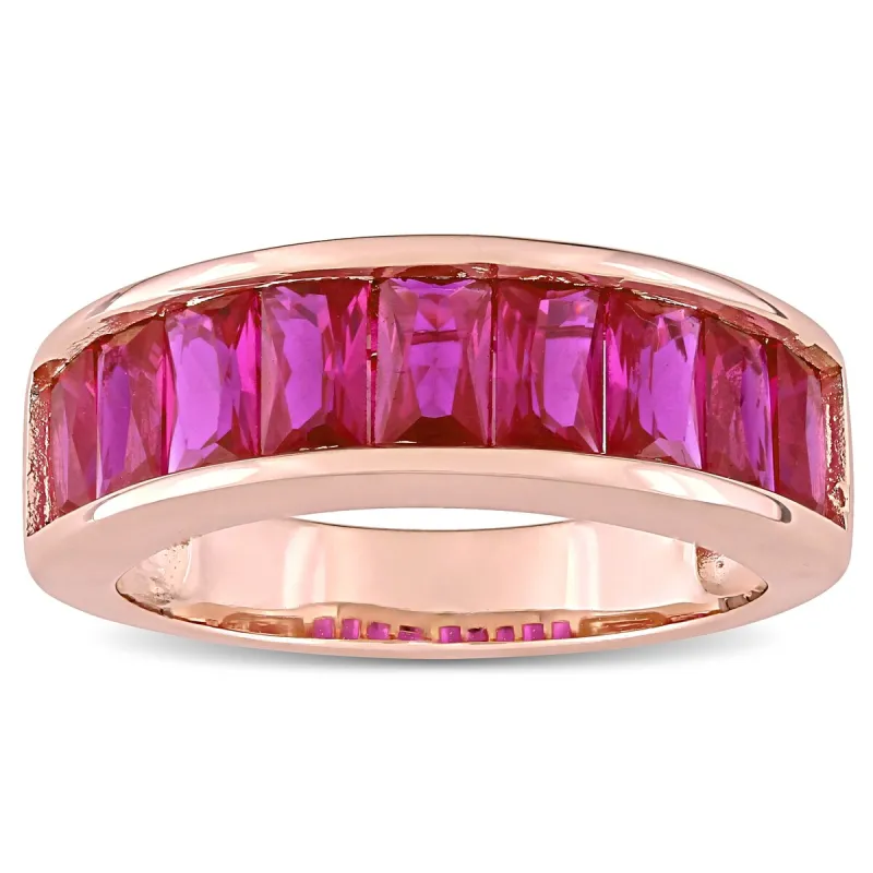 Miadora Rose Plated Sterling Silver Baguette-cut Created Ruby Semi-Eternity Anniversary Band Ring sold by Zulily