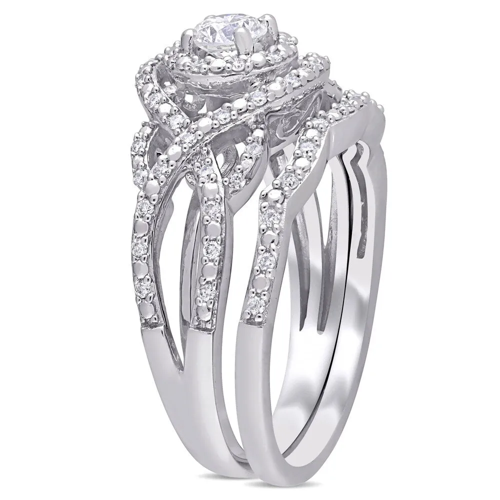 1/2ct TDW Diamond Double Halo Crossover Bridal Ring Set in 14k White Gold by Miadora sold by Zulily product image thumbnail 2