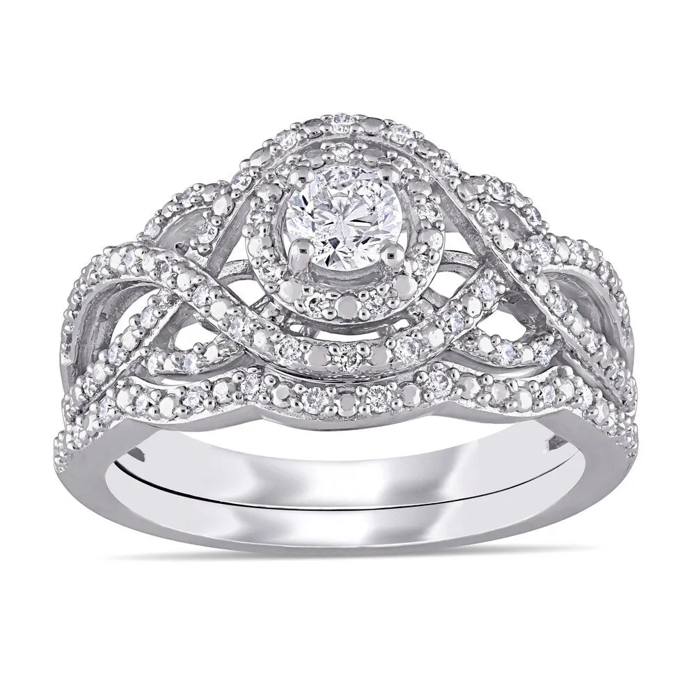1/2ct TDW Diamond Double Halo Crossover Bridal Ring Set in 14k White Gold by Miadora sold by Zulily