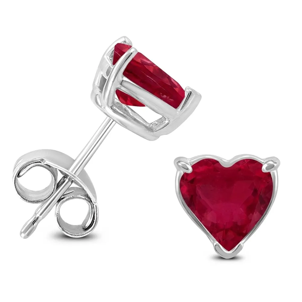 14K White Gold 5MM Heart Ruby Earrings sold by Zulily