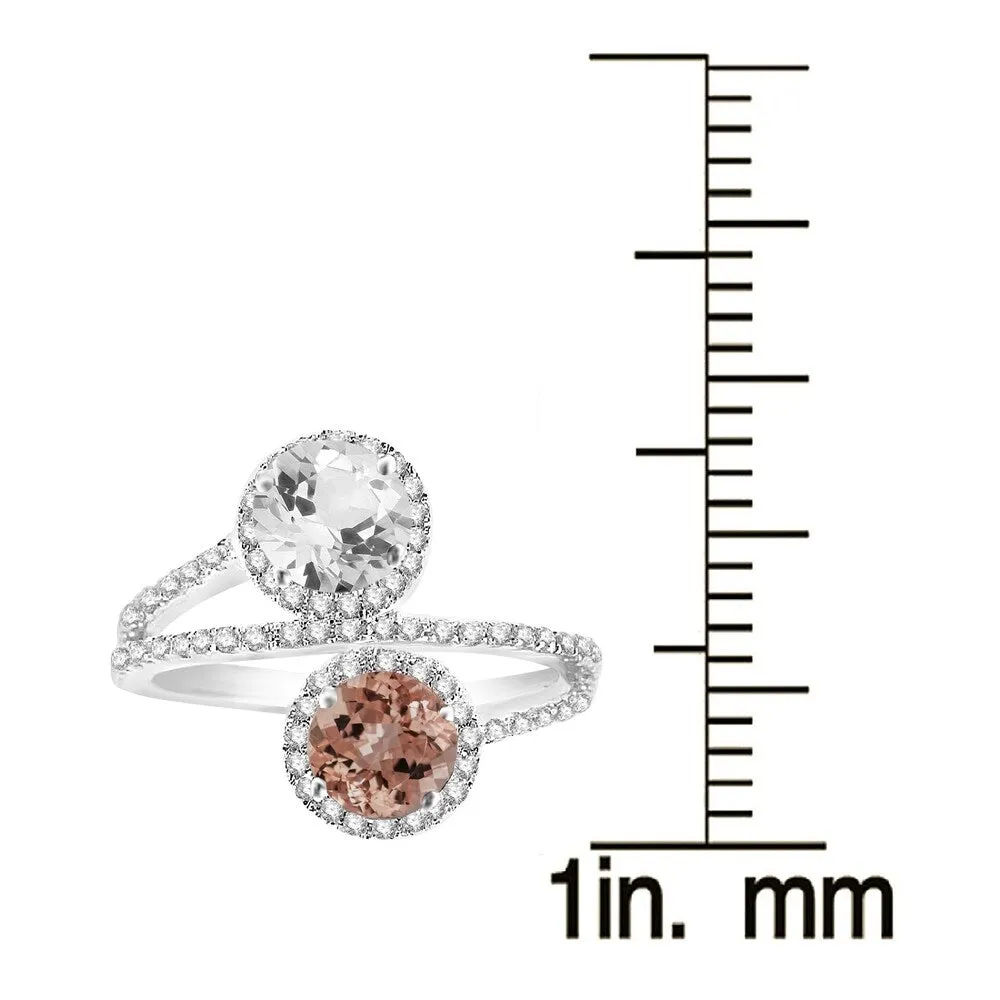 Sterling Silver with Morganite and Natural White Topaz Bypass Halo Ring sold by Zulily product image thumbnail 3