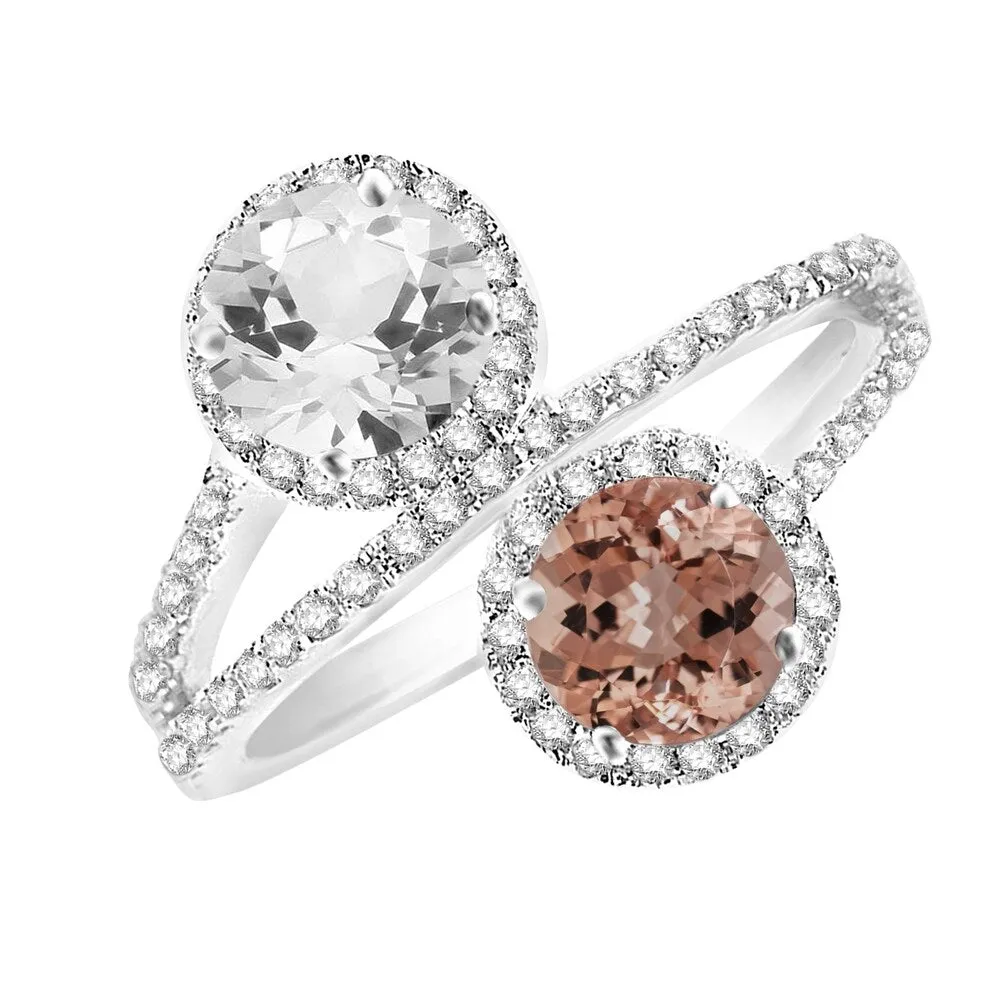 Sterling Silver with Morganite and Natural White Topaz Bypass Halo Ring sold by Zulily