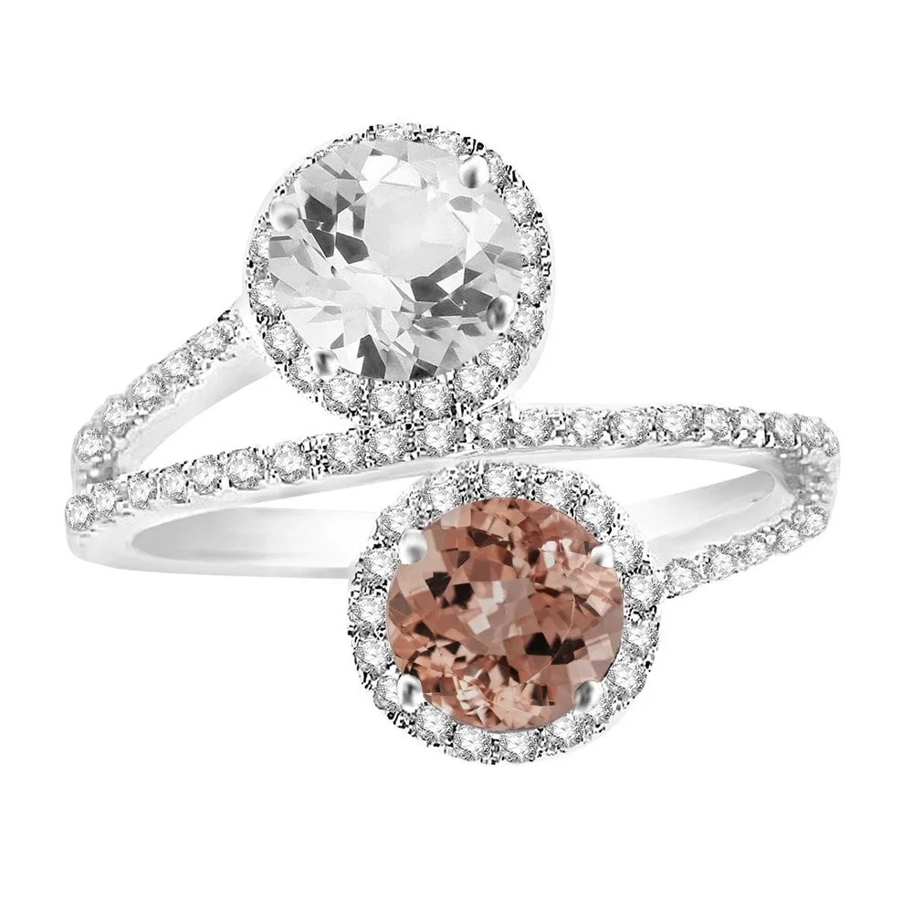 Sterling Silver with Morganite and Natural White Topaz Bypass Halo Ring sold by Zulily product image thumbnail 2