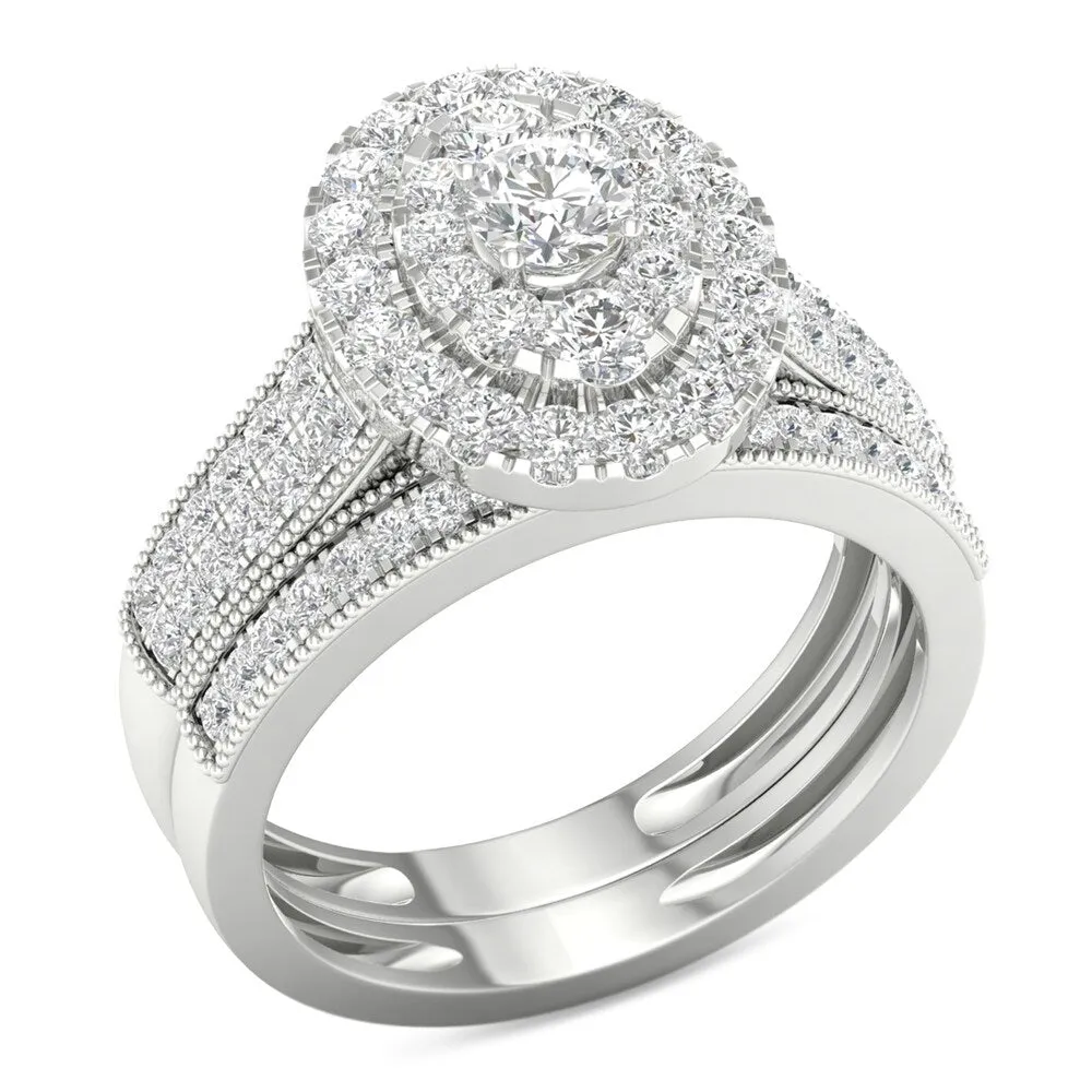 De Couer IGI Certified 1 ct. TDW White Diamond Oval Frame Bridal Set sold by Zulily product image thumbnail 2
