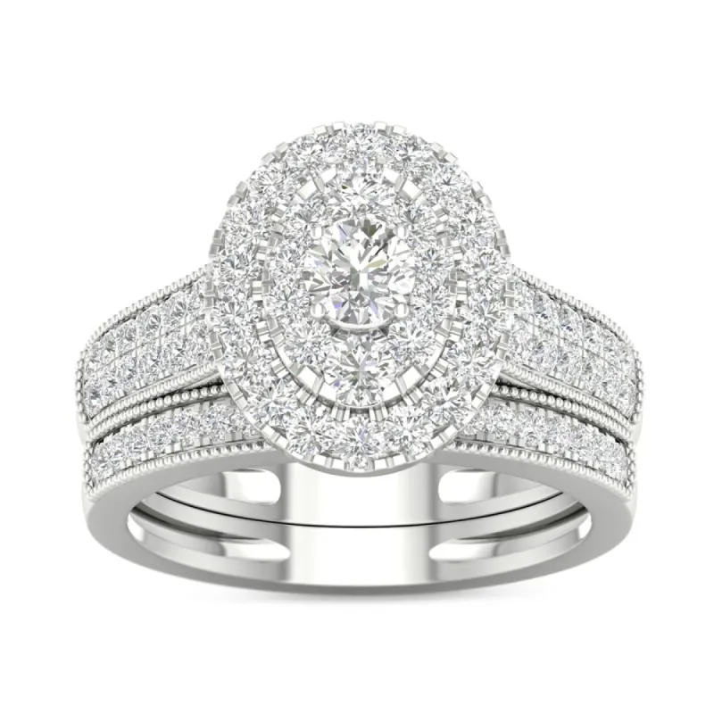 De Couer IGI Certified 1 ct. TDW White Diamond Oval Frame Bridal Set sold by Zulily