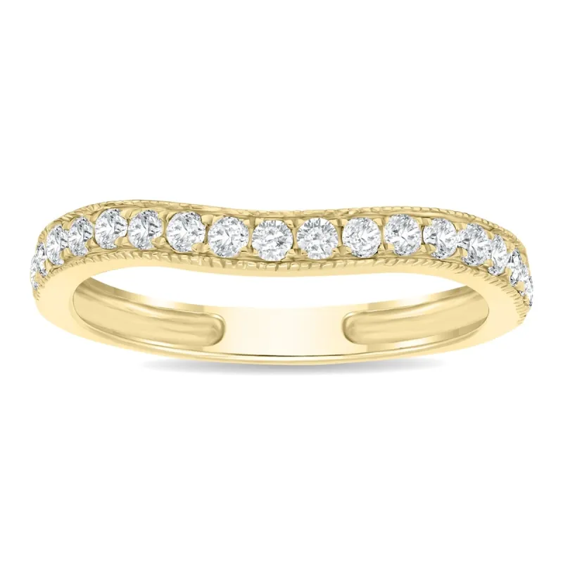 Women's 3/8 Carat TW Curved Diamond Milgraine Wedding or Anniversary Band in 10K Yellow Gold sold by Zulily