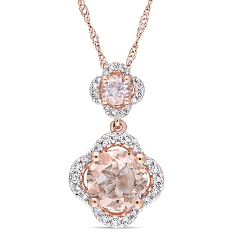 Miadora Signature Collection 14k Rose Gold Morganite and 1/5ct TDW Diamond Double Quatrefoil Dangle Necklace (G-H,I1-I2) - Pink sold by Zulily
