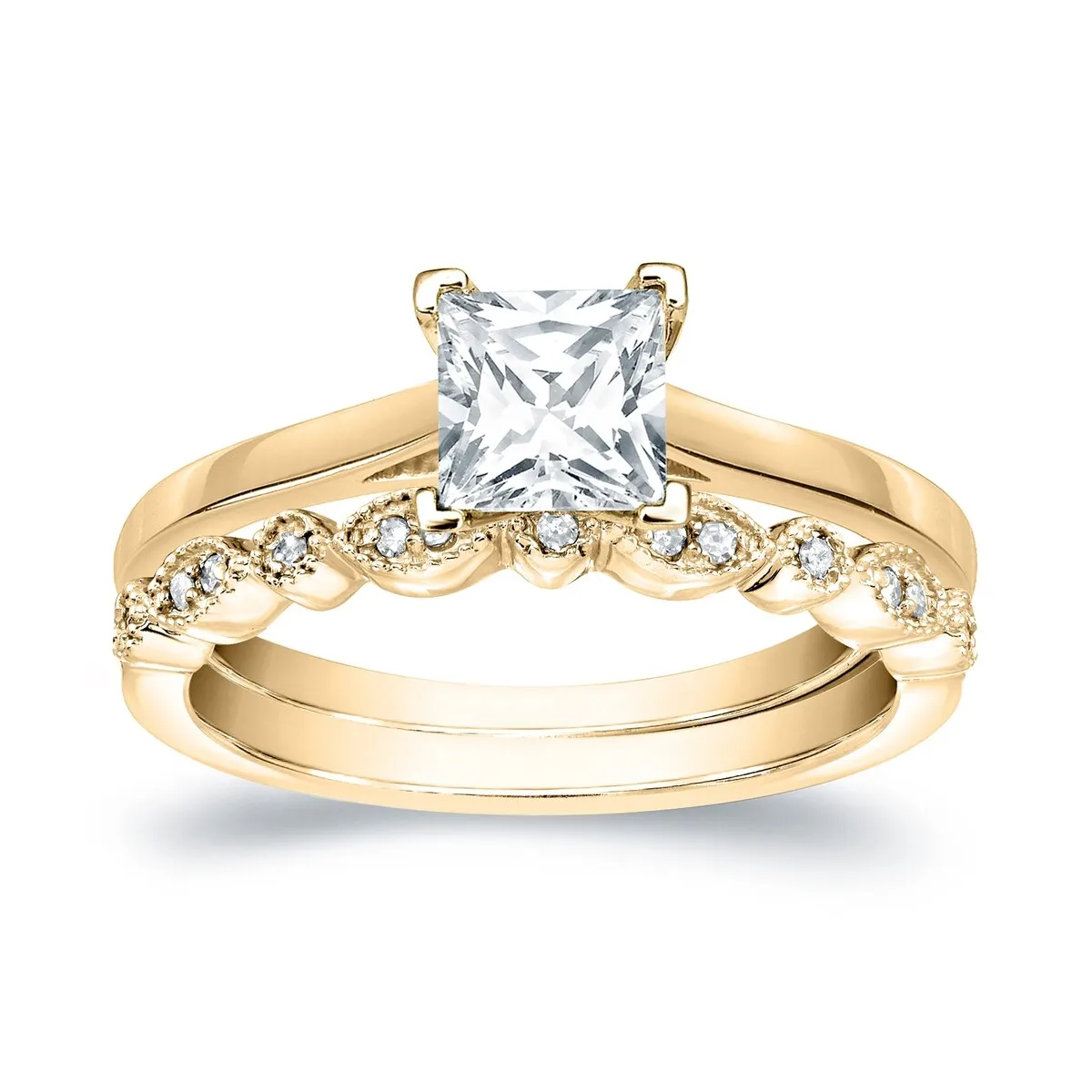 Auriya 14k Gold 7/8ctw Vintage Princess-cut Solitaire Diamond Engagement Ring Set sold by Zulily product image thumbnail 2