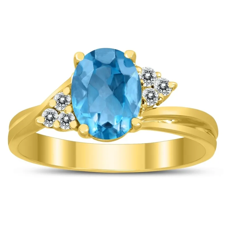 8X6MM Blue Topaz and Diamond Twist Ring in 10K Yellow Gold sold by Zulily