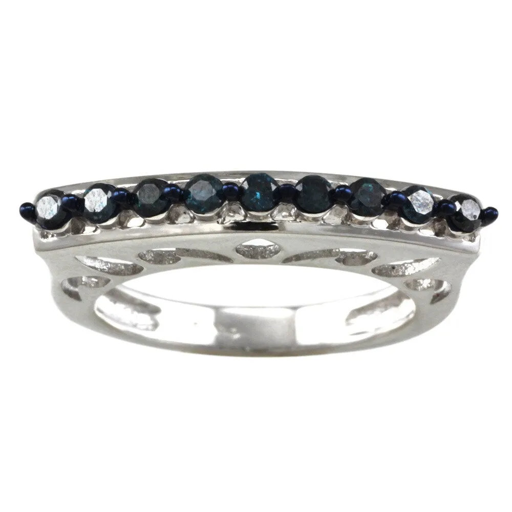Sterling Silver 0.25ct TDW Blue Diamond Curve Top Band Ring sold by Zulily product image thumbnail 2