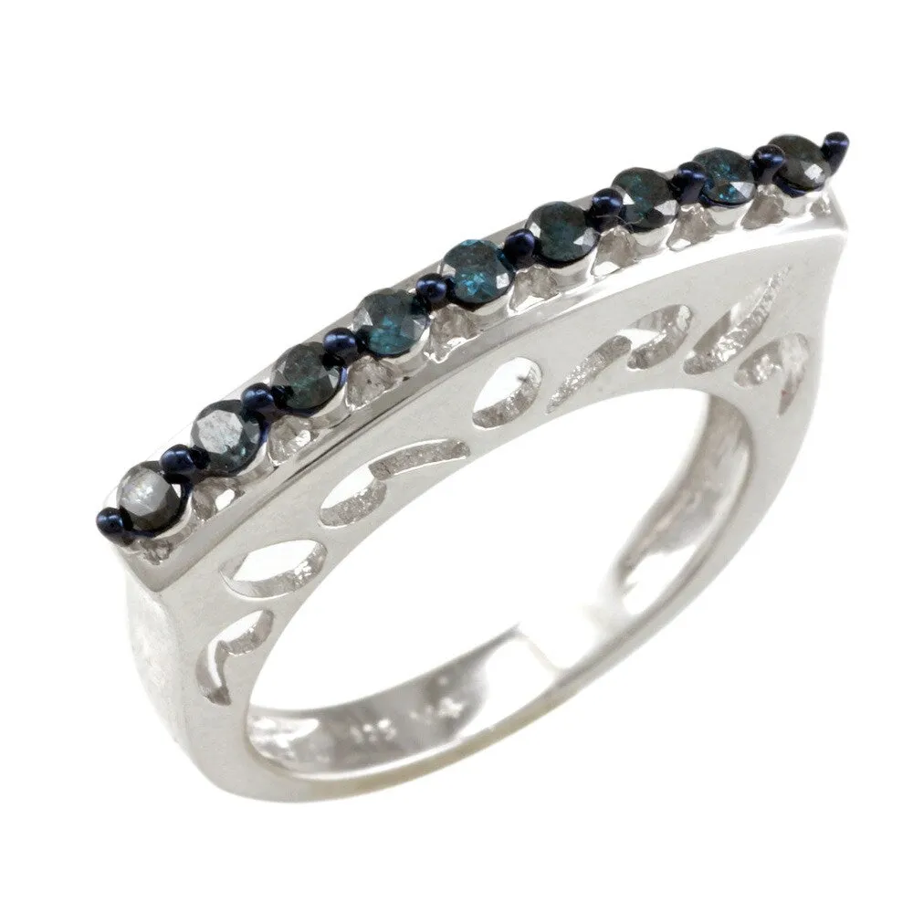 Sterling Silver 0.25ct TDW Blue Diamond Curve Top Band Ring sold by Zulily
