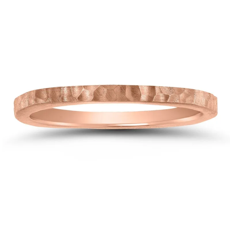 Women's 4 Sided Thin 1.5MM Hammered Wedding Band in 14K Rose Gold sold by Zulily