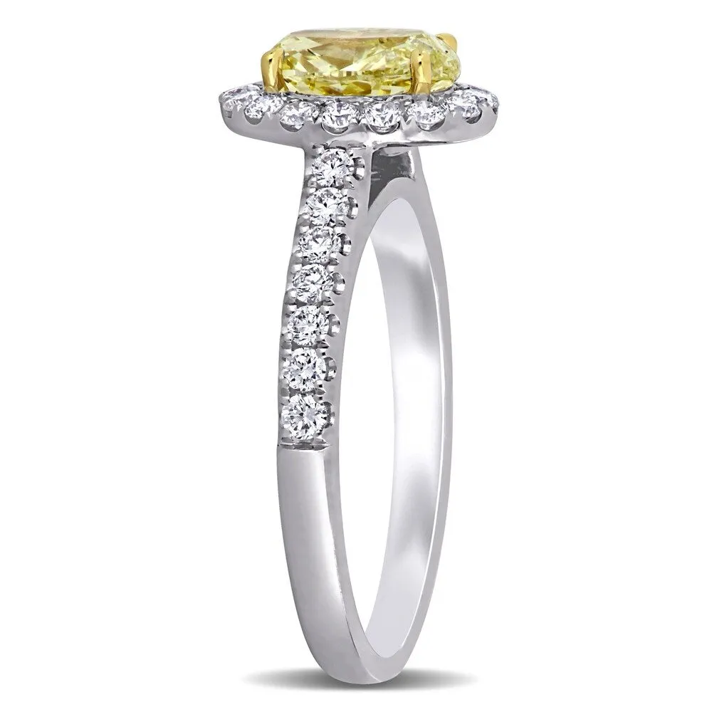 Miadora 14k White and Yellow Gold 1 5/8ct TDW Certified Oval Yellow and White Diamond Halo Engagement Ring (GIA) sold by Zulily product image thumbnail 2