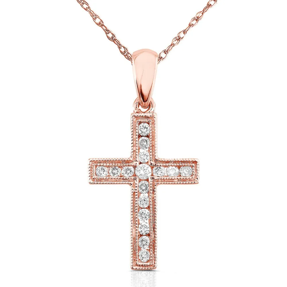 Annello by Kobelli 14k White, Yellow or Rose Gold 1/6ct TDW Diamond Cross Necklace sold by Zulily