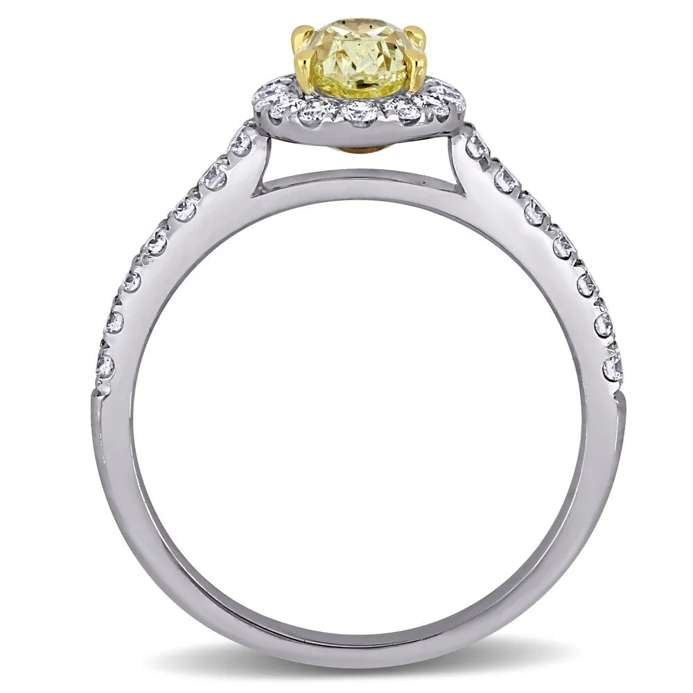 Miadora 14k White and Yellow Gold 1 5/8ct TDW Certified Oval Yellow and White Diamond Halo Engagement Ring (GIA) sold by Zulily product image thumbnail 3