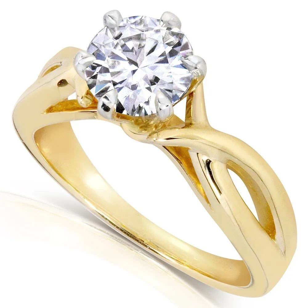 Annello by Kobelli 14k Yellow Gold 1 Carat 6-prong Round Moissanite Solitaire Crossover Engagement Ring sold by Zulily product image thumbnail 4