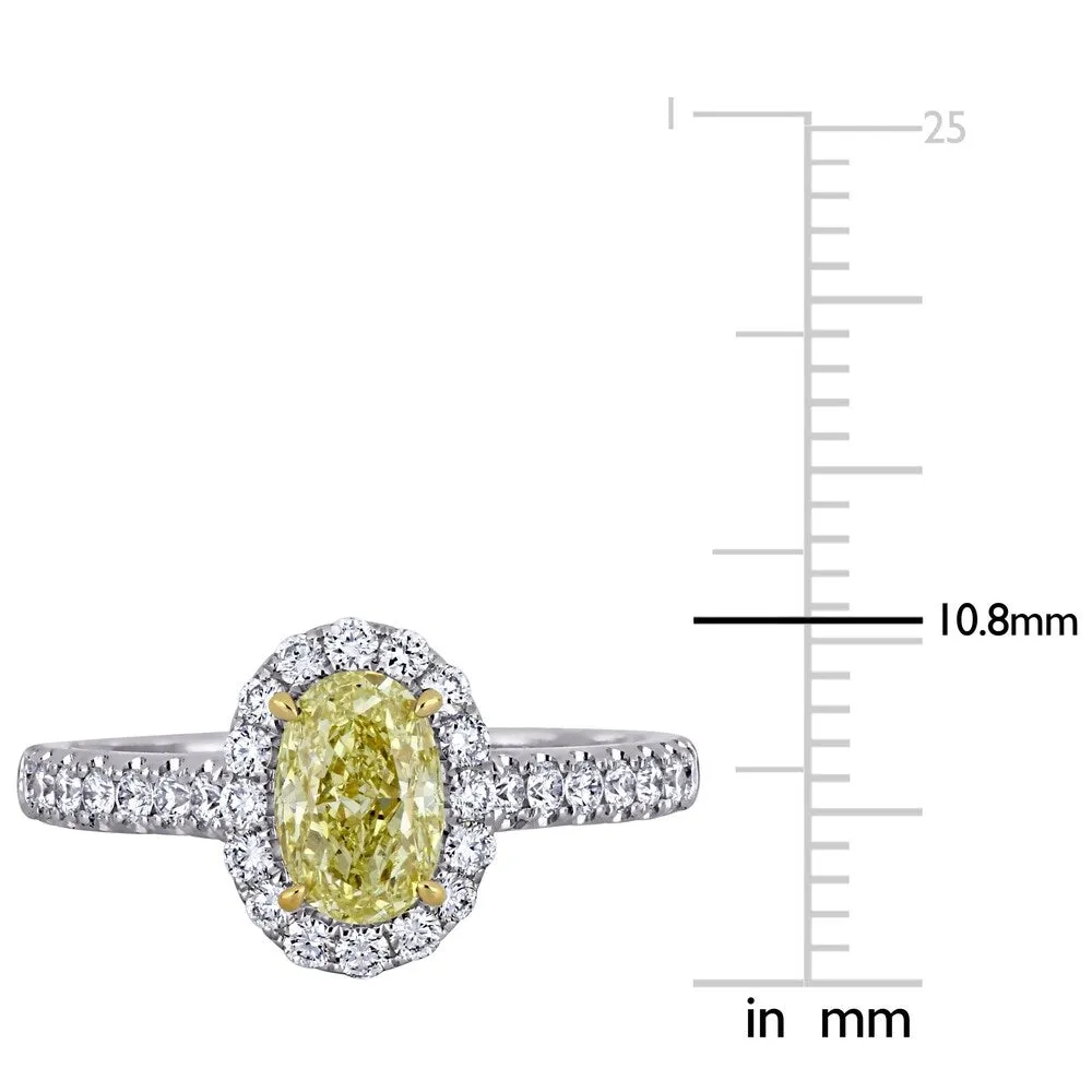 Miadora 14k White and Yellow Gold 1 5/8ct TDW Certified Oval Yellow and White Diamond Halo Engagement Ring (GIA) sold by Zulily product image thumbnail 4