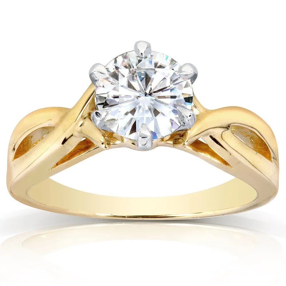 Annello by Kobelli 14k Yellow Gold 1 Carat 6-prong Round Moissanite Solitaire Crossover Engagement Ring sold by Zulily product image thumbnail 2