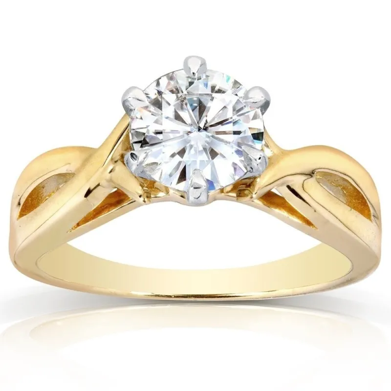 Annello by Kobelli 14k Yellow Gold 1 Carat 6-prong Round Moissanite Solitaire Crossover Engagement Ring sold by Zulily