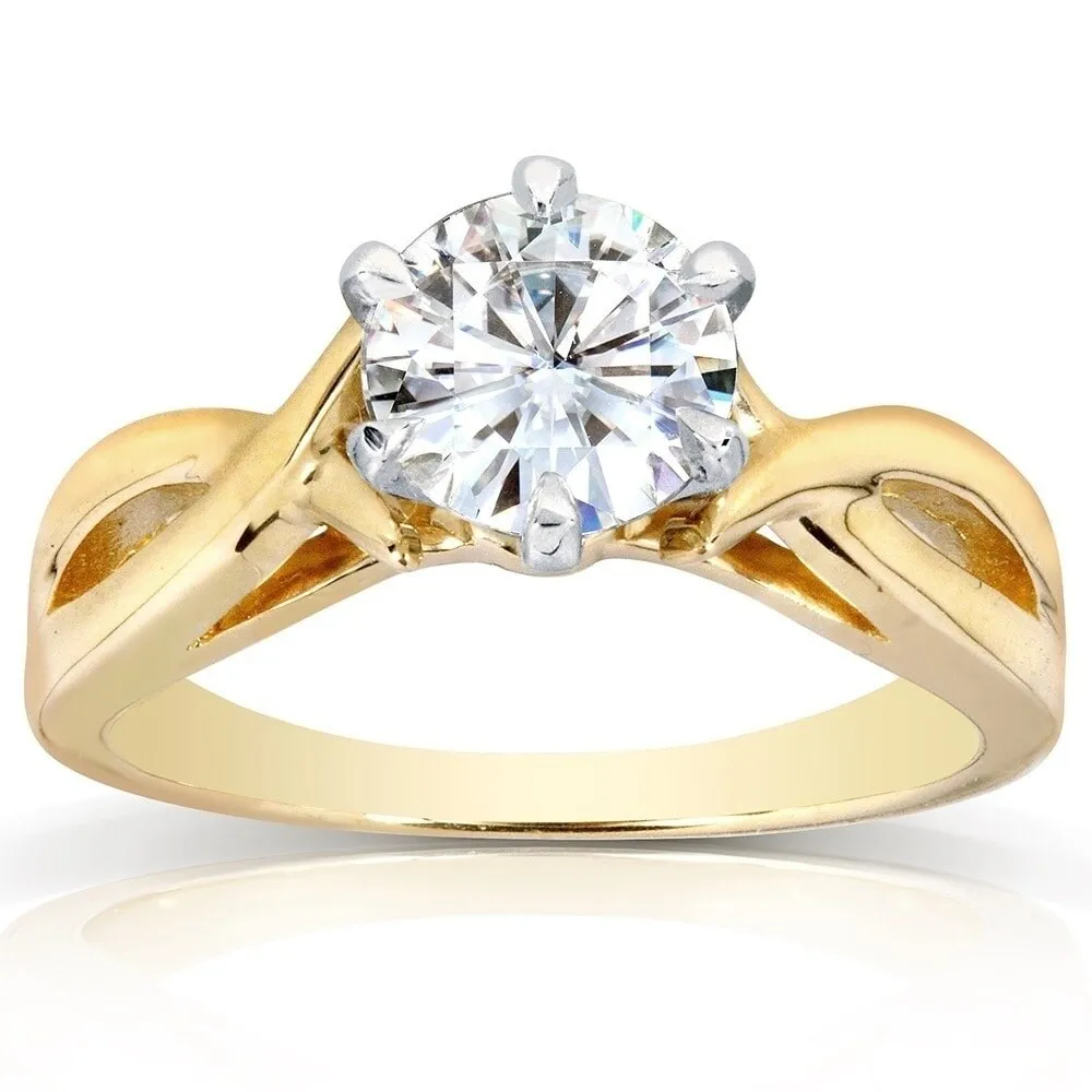 Annello by Kobelli 14k Yellow Gold 1 Carat 6-prong Round Moissanite Solitaire Crossover Engagement Ring sold by Zulily