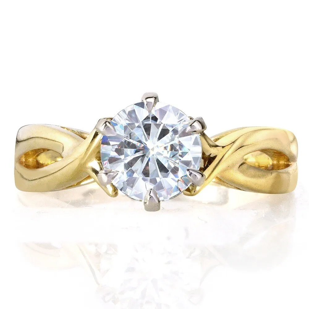 Annello by Kobelli 14k Yellow Gold 1 Carat 6-prong Round Moissanite Solitaire Crossover Engagement Ring sold by Zulily product image thumbnail 5