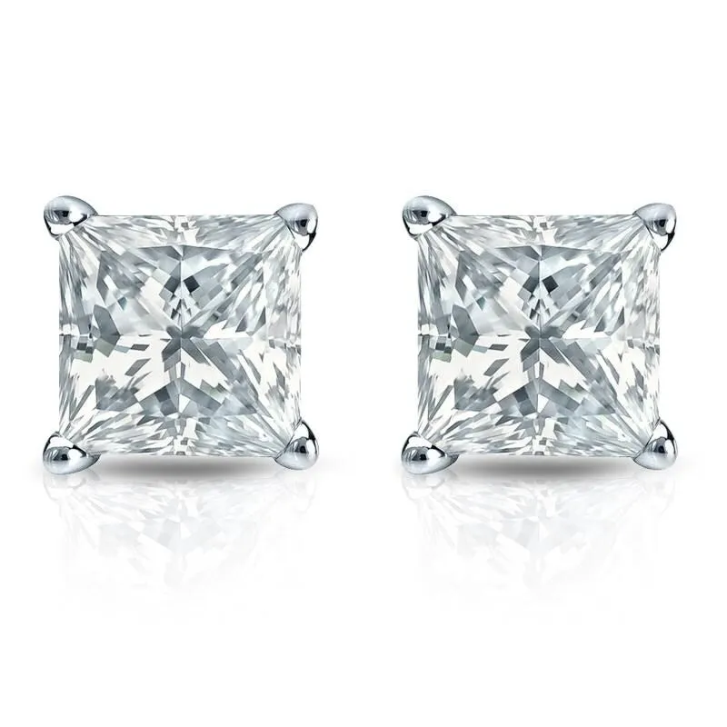 Auriya 14-karat Gold Lab Grown 3.50 carat TDW Princess Diamond Stud Earrings 4-Prong Basket Screw-back sold by Zulily product image thumbnail 2