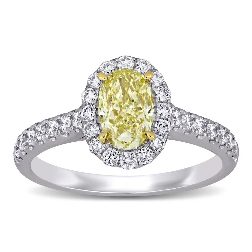 Miadora 14k White and Yellow Gold 1 5/8ct TDW Certified Oval Yellow and White Diamond Halo Engagement Ring (GIA) sold by Zulily
