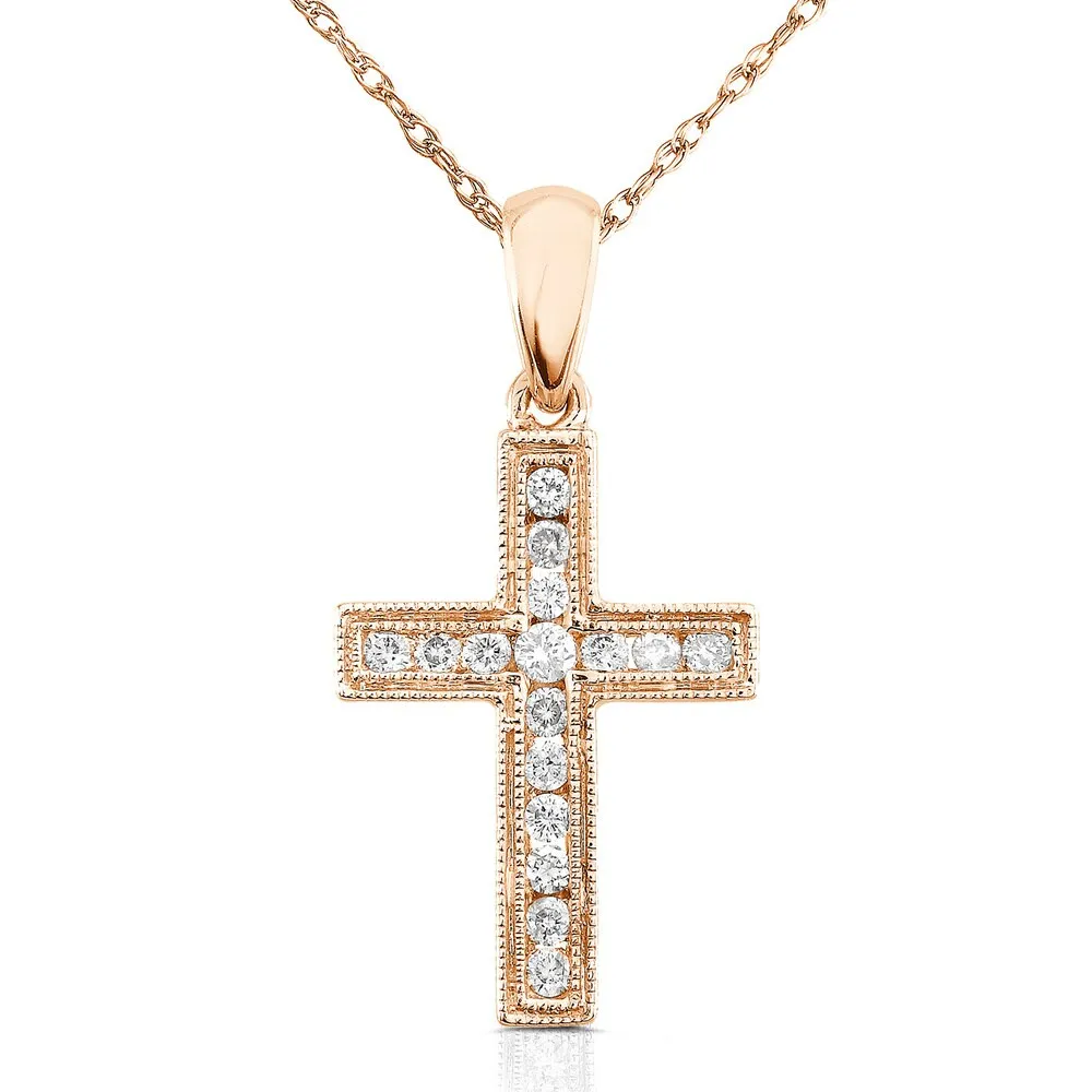 Annello by Kobelli 14k White, Yellow or Rose Gold 1/6ct TDW Diamond Cross Necklace sold by Zulily product image thumbnail 3
