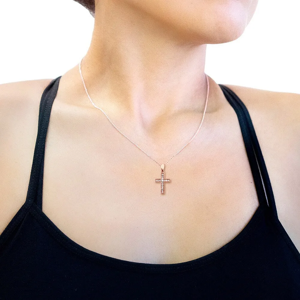 Annello by Kobelli 14k White, Yellow or Rose Gold 1/6ct TDW Diamond Cross Necklace sold by Zulily product image thumbnail 4
