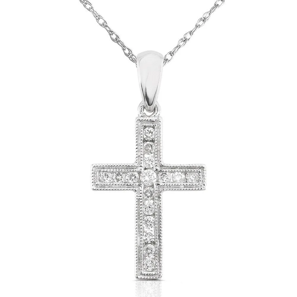 Annello by Kobelli 14k White, Yellow or Rose Gold 1/6ct TDW Diamond Cross Necklace sold by Zulily product image thumbnail 2