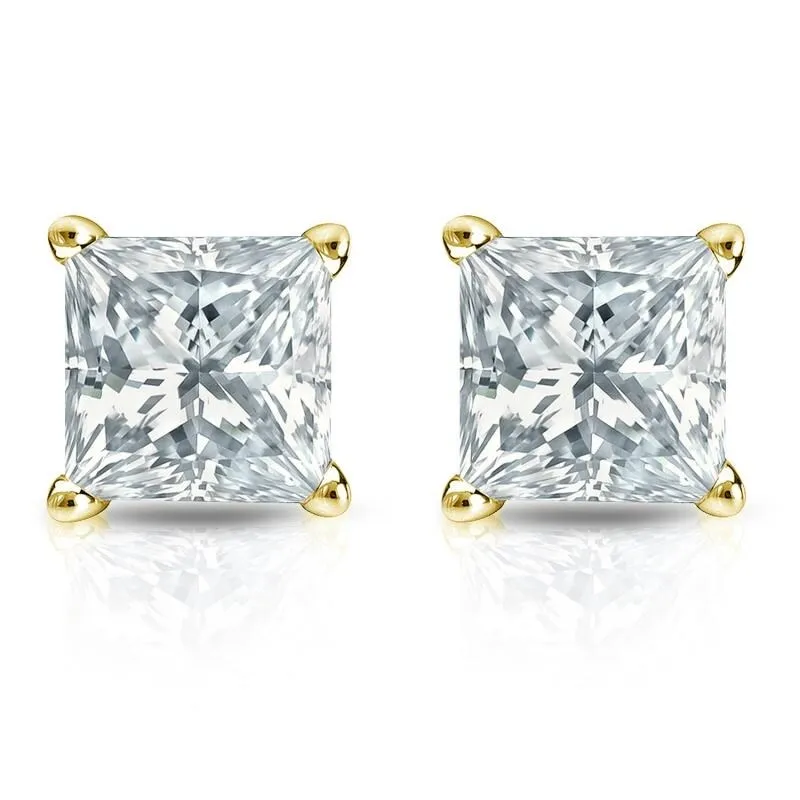 Auriya 14-karat Gold Lab Grown 3.50 carat TDW Princess Diamond Stud Earrings 4-Prong Basket Screw-back sold by Zulily product image thumbnail 4