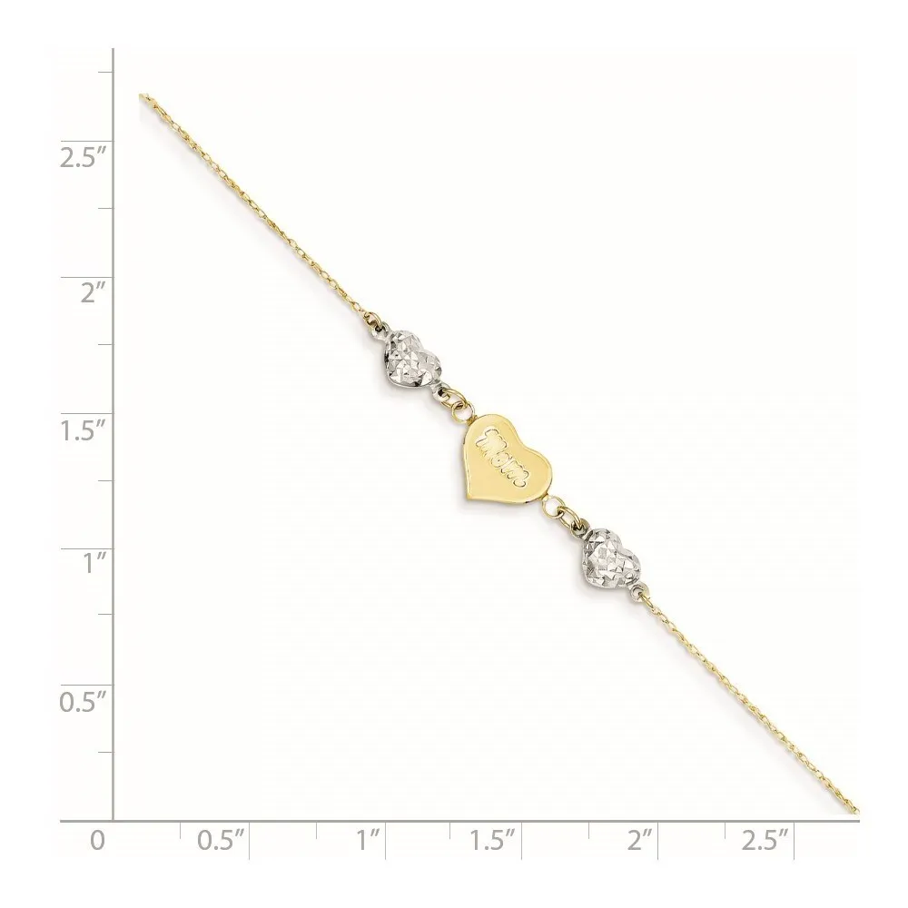 Curata 14k Two Tone Gold 9+1" Diamond-Cut Bead Puffed Heart "Mom" Anklet (Spring-ring) sold by Zulily product image thumbnail 2
