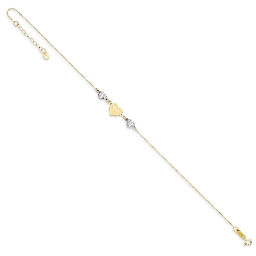 Curata 14k Two Tone Gold 9+1" Diamond-Cut Bead Puffed Heart "Mom" Anklet (Spring-ring) sold by Zulily product image thumbnail 3