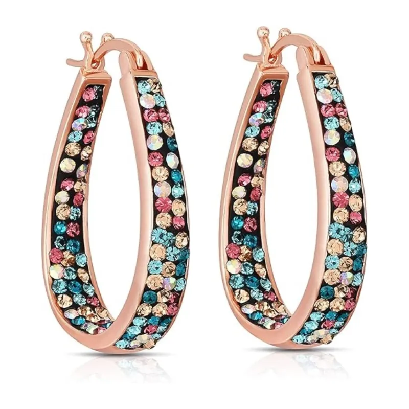 Rose Gold Multi Color Inside Out Crystal Hoop Earrings For Women - Rose Gold Multi Color sold by Zulily