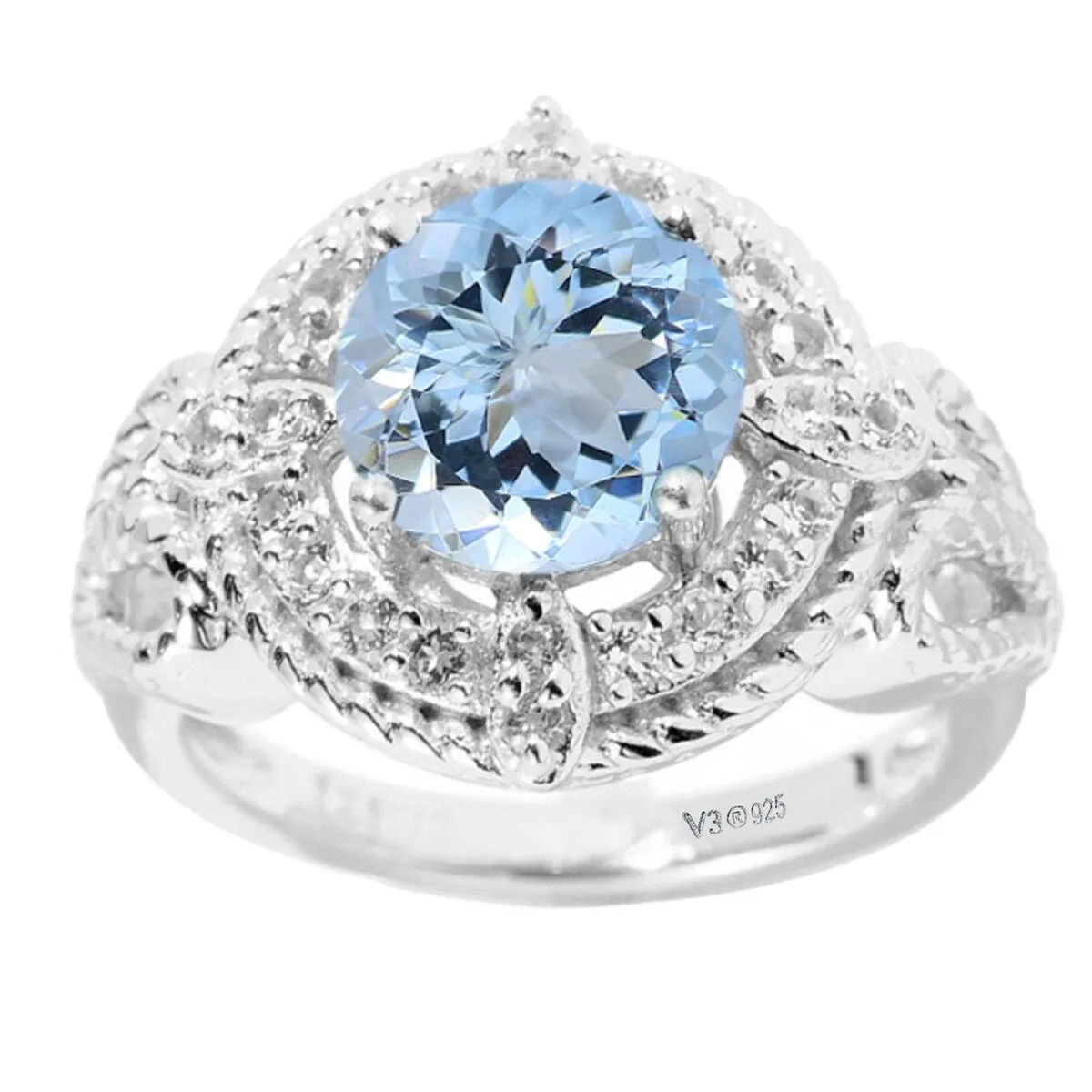 Sterling Silver with Natural Aquamarine and White Topaz Halo Ring sold by Zulily