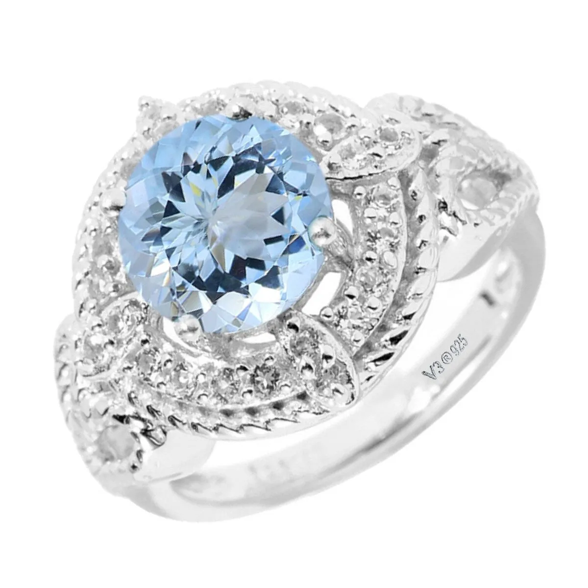 Sterling Silver with Natural Aquamarine and White Topaz Halo Ring sold by Zulily product image thumbnail 2