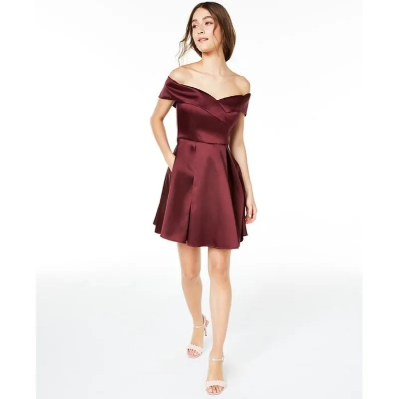 B. Darlin Junior's Off the Shoulder Satin Dress Red Size 11/12 sold by Zulily